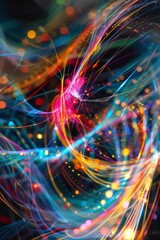 Poster - Abstract visualization of network traffic, swirling shapes and colors representing data packets flowing to the cloud