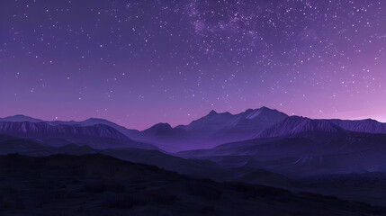 Wall Mural - A serene evening over a mountain range with stars beginning to twinkle in the purple sky