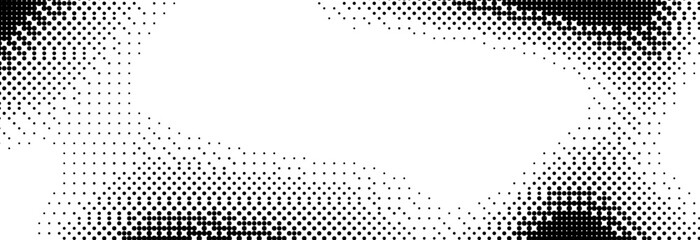 Poster - Pixelated bitmap gradient texture. Dither wavy background. 8 bit video game screen wallpaper. Retro glitchy pixel art backdrop. Abstract vector curve dithering border overlay