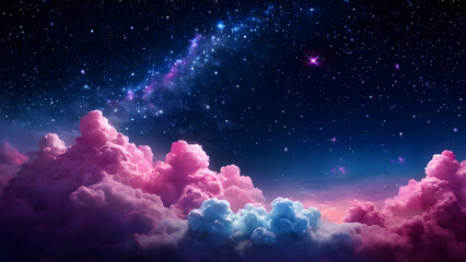 Poster - Abstract starlight pink purple and blue clouds stardust blink background