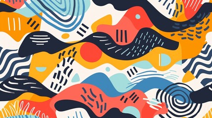 Poster - A vibrant geometric summer pattern with waves and shapes captures the essence of sunny days.