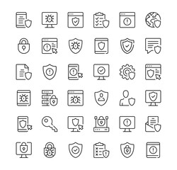 Fototapete - Antivirus icons set. Vector line icons. Black outline stroke symbols