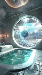 Wall Mural - interstellar haven immerse yourself in tranquility space station seamless looping overlay virtual an