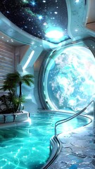 Wall Mural - interstellar paradise unwind in luxury in a space station seamless looping overlay 4k virtual video 