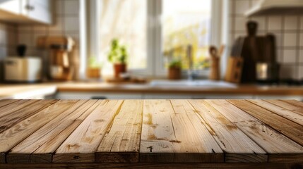 Canvas Print - Kitchen background with blurry wooden table