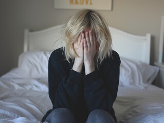 Sticker - woman sitting on bed