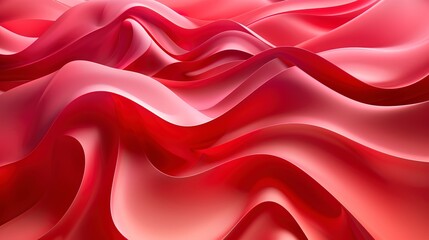 Poster - Red and pink background with three-dimensional smooth red waves.