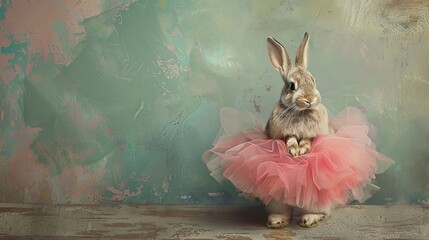 Wall Mural - Rabbit with a pink tutu