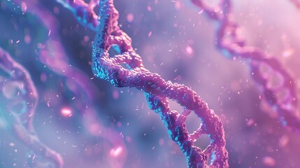Poster - 3d render of complex dna helix structure against abstract background, featuring intricate molecular 