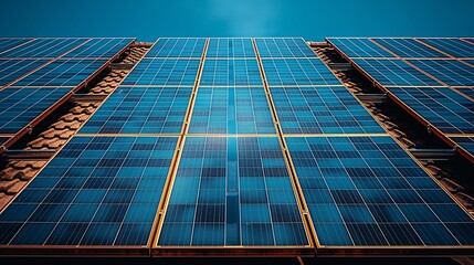 Close-up of Solar Panels on a Rooftop Under a Clear Blue Sky in Bright Daylight