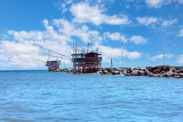 Fototapete - Trabocchi - the ancient fishing machines along the Abruzzo Adriatic coast, in Italy. Southern Italy, on Costa dei Trabocchi (Coast Of the Trabocchi).