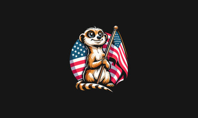 Wall Mural - meerkat holding flag american vector mascot design