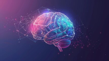 Poster - Artificial intelligence concept with a creative brain background - futuristic digital brain visualization with neural network connections and data streams representing advanced technology and ai innov