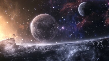 Wall Mural - stunning astronomy concept backdrop featuring a cosmic nebula with bright stars, galactic clouds, an