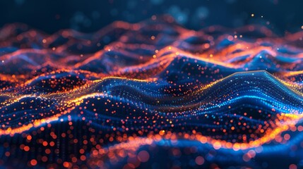Poster - big data flow technology concept - data science illustration featuring data research, mining, busine