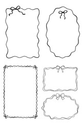 Wall Mural - Black bows frame set, Hand drawn ribbons border illustration.