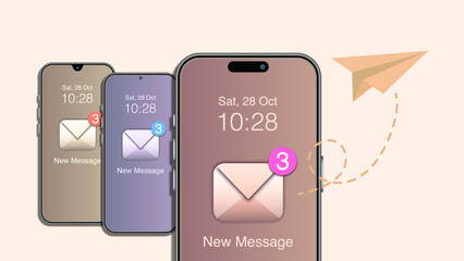 Poster - Send and Receive Email, SMS from Smartphone with Paper Plane Icon. Message Transfer Business Concept. Vector.