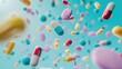 © KALEYA - Close-up of colorful pills floating in mid-air