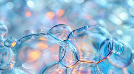 Canvas Print - Abstract iridescent bubbles with a soft blue background. AI.