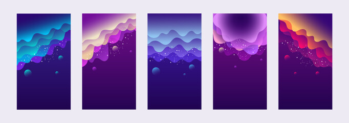 Wall Mural - set of purple abstract banners. templates for stories, flyers, cards, web banners. vector modern ill