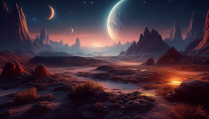 Wall Mural - An alien planet surface, featuring unusual rock formations