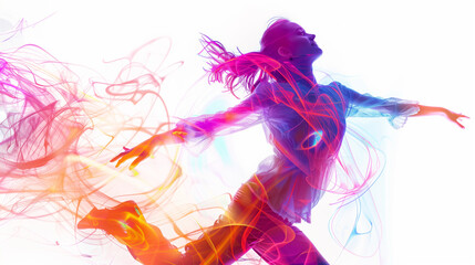 Poster - Energetic dancer with dynamic dance floor lights double exposure effect