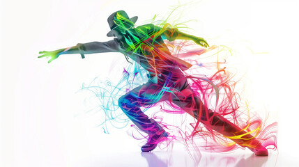 Poster - Energetic dancer with dynamic dance floor lights double exposure effect