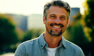 Sticker - Portrait of a handsome middle-aged man smiling at the camera