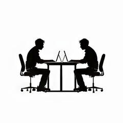 Poster - Silhouettes of two men working at a table with laptops