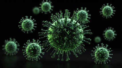 small single green virus concept image in black backgr background