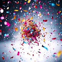 Poster - a burst of confetti sprayed into the air creating a festive and