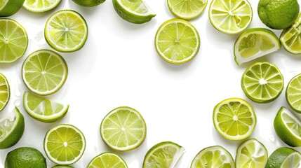 Canvas Print - Isolated green lime slices with white background for text Texture and space provided