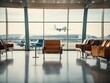 © shrinay - Empty airport terminal lounge with airplane on background