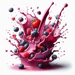 Poster - A splash of berry smoothie bursting with freshness, close up, is