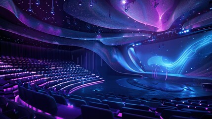 Poster - Glowing abstract technology hall background with bright lines and vibrant colors