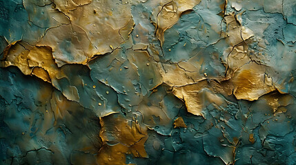 Canvas Print - Abstract Gold & Teal Cracked Texture