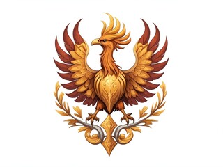 Wall Mural - 2d portrait of a phoenix medieval crest isolated in white background