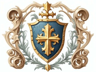 2d portrait of a miracle medieval crest isolated in white background