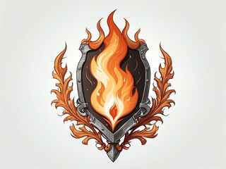 Wall Mural - 2d portrait of a flame medieval crest isolated in white background