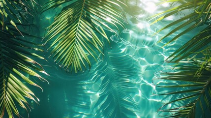 Wall Mural - Palm Leaves Over Crystal Clear Water