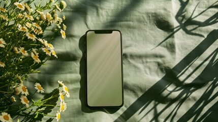 Wall Mural - Smartphone with Flowers and Sunlight