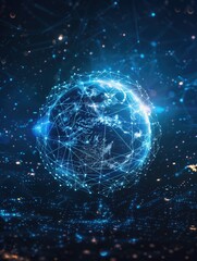 Poster - Global Network Connection - Earth Connected by Digital Lines