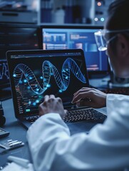 Poster - Scientist analyzing DNA data on laptop