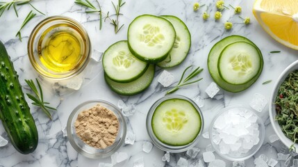 Wall Mural - DIY Skincare Recipe with Cucumber Ingredients