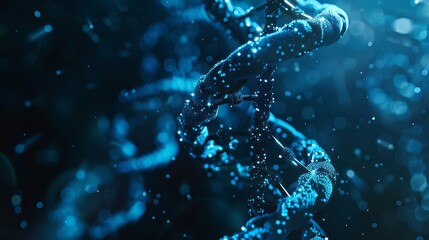 Poster - detailed view of dna molecule structure with intricate double helix design on a dark background, hig