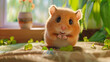 © AiiNa - Cute 3D baby hamster with a friendly grin, playing in a cozy, bright environment with cheerful surroundings and animated elements, rendered in crisp UHD quality