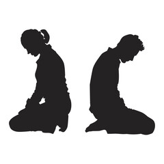 Silhouettes of a man and woman kneeling in prayer, facing opposite directions.