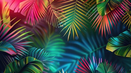 Sticker - Exotic tropical summer background with palm leaves. Summer vacation concept.