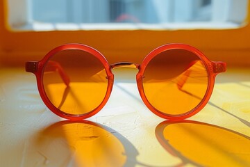 Wall Mural - glamourous sunglasses on an orange background