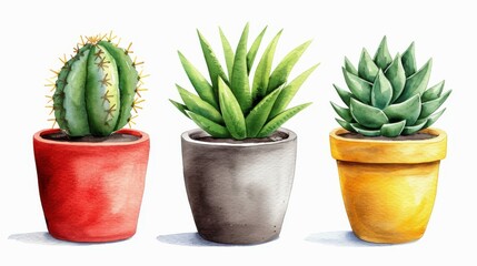 Sticker - Delicate handdrawn cacti, palms, and agaves in vibrant watercolors, set against a clean white backdrop for a fresh look.